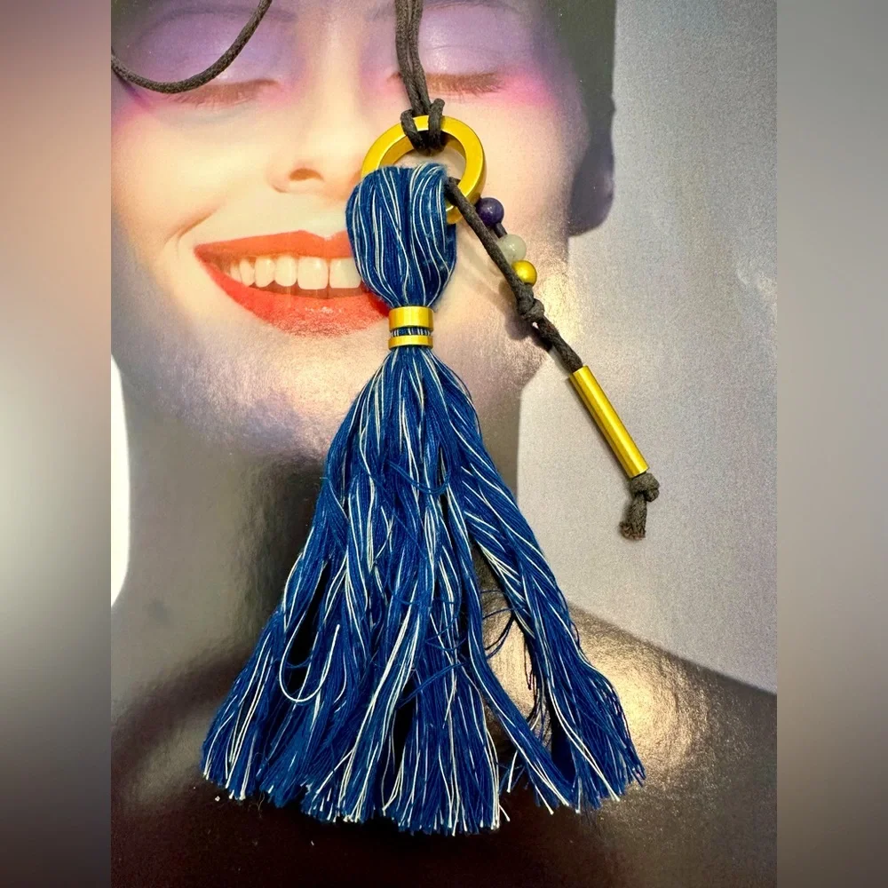 Madewell Royal Blue & Brushed Gold Necklace on Leather - Picture 4 of 5